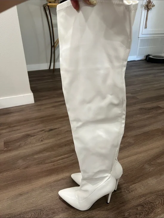 Fashion Nova White Over-the-Knee Pointed Stiletto Boots