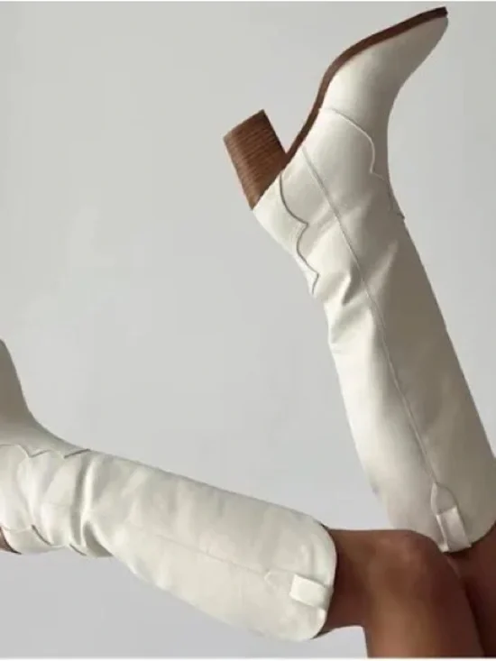 Princess Polly Cream Over-The-Knee Block Heel Boots