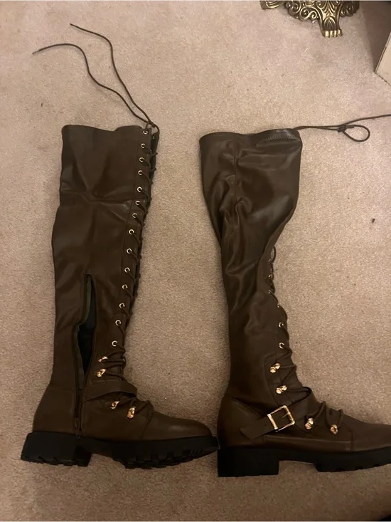 Over-the-Knee Lace-Up Combat Boots in Brown