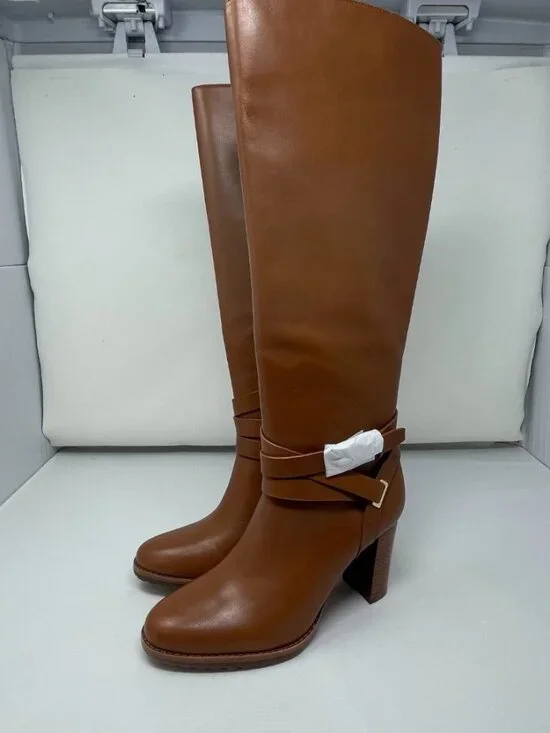 Ralph Lauren Collins Calfskin Tall Heel Boots Tan Women's Size 7 New