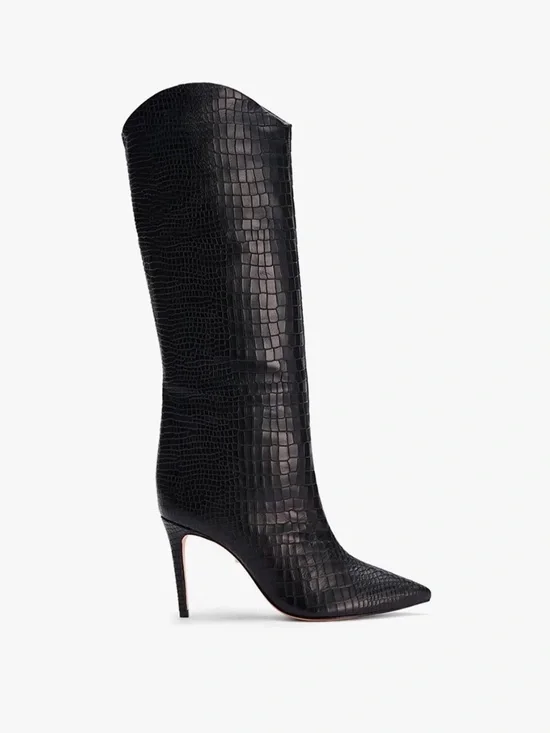 SCHUTZ Black Croc-Embossed Over-the-Knee Stiletto Boot