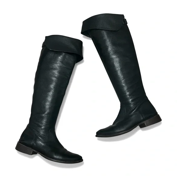 Frye Shirley Over The Knee Riding Boots Black Leather Size 7 Heritage Classic