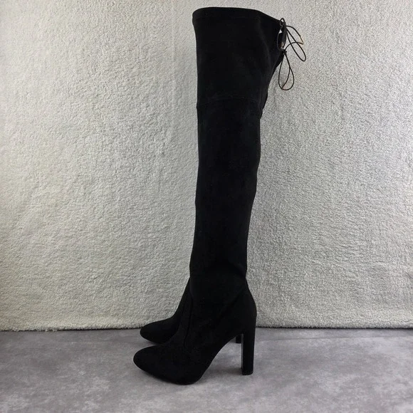JESYNA Womens Black Faux Suede Over The Knee Block Heel Boots Size 9.5 US