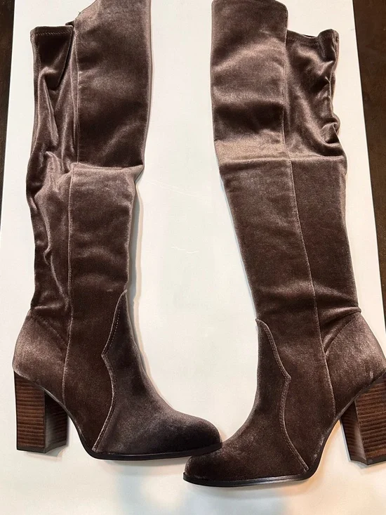 Gianni Bini Women's Tall Velvet Block Heel Boots in Brown