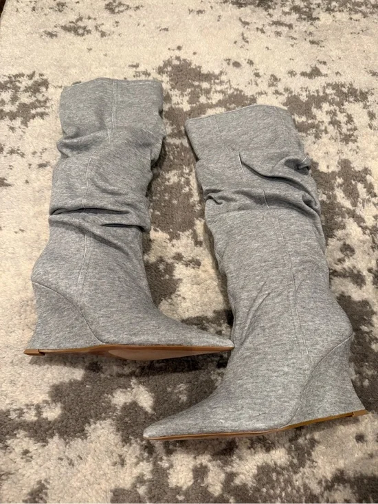 Steve Madden Gray Slouch Over-the-Knee Wedge Boots