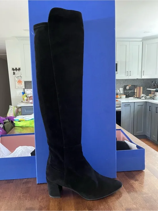 Stuart Weitzman Black Suede and Leather  over the knee boots