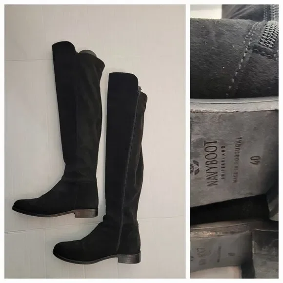 Navyboot Switzerland Over The Knee Boot Women 40 9 Black Suede Leather Tall