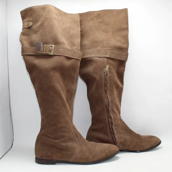Colin‎ Stuart Brown Suede Over The Knee Flat Boots Buckle 8B 243502-F49