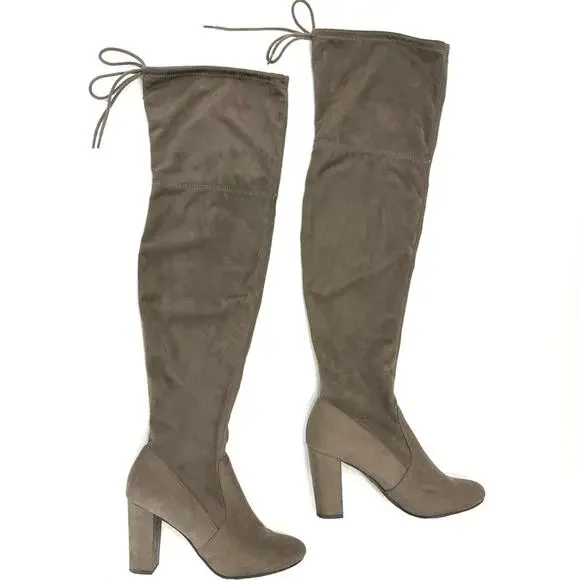Heart In D Tan Thigh-High/Over-The-Knee Boot Size 8.5 Stretchy Block High Heel