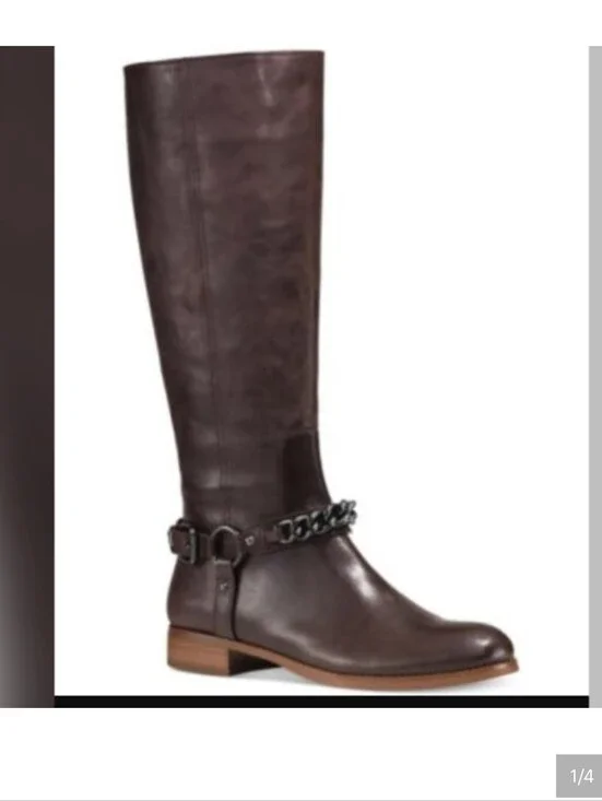 COACH Mabel Tall Brown Knee-High Riding Boots w/Chain Ankle Strap Leather Size 7