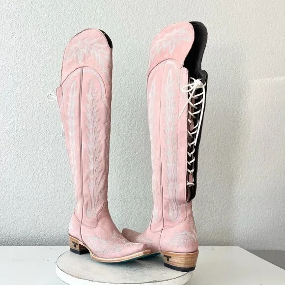 Lane LEXINGTON Over the Knee Pink Cowboy Boots Western Cowgirl Snip Toe Tall 5
