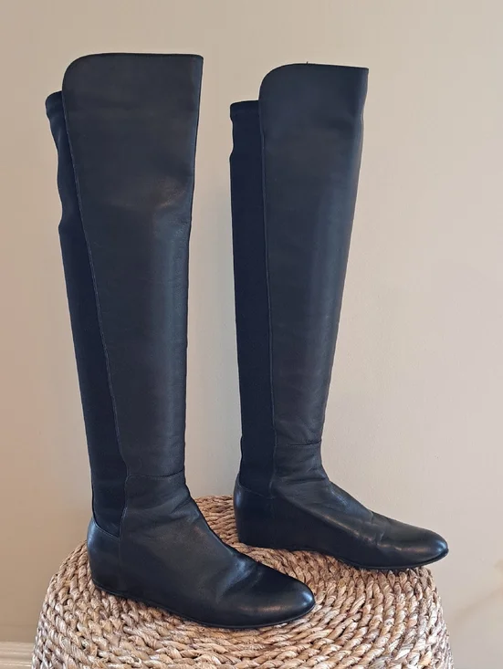 Stuart Weitzman Womens‎ 50/50 Black Leather/Microfiber Over-the-Knee Boots 5.5