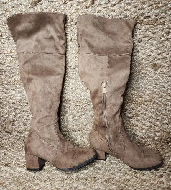 Charlotte Russe Brown Tall Over Knee Boots Soft Suede Women's 7 Western Biker