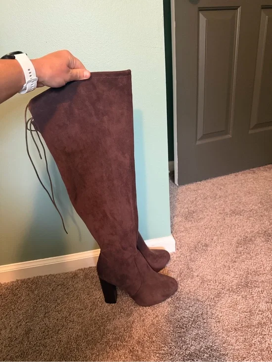 Forever 21 Chocolate Brown Over-the-Knee Suede Block Heel Boots