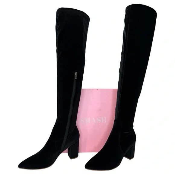 SMASH Shoes Malia Black Velvet Thigh High Womens Boots Size 10W