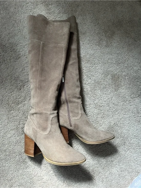 Steve Madden Taupe Suede Over-The-Knee Block Heel Boots