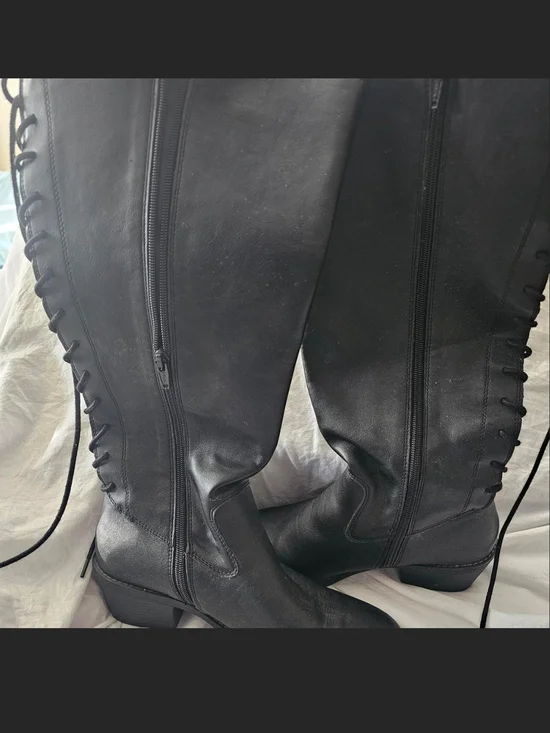 Black Knee High Lace-Up Boots
