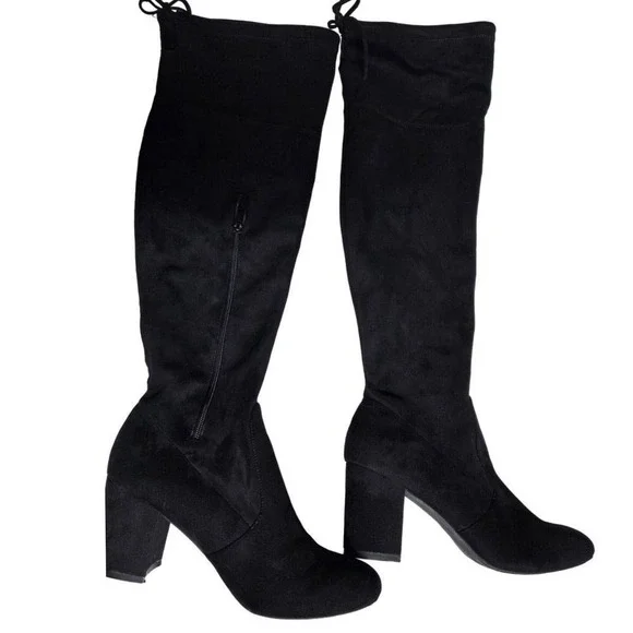 NY&C Over The Knee‎ Black Suede Tall Boots Block Heel Side Zip Size 8