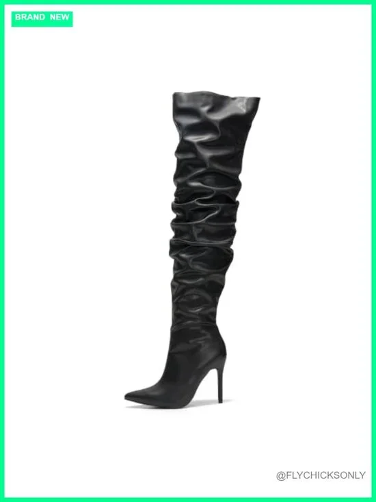 Thigh High Boots Pointed Toe Cowgirl Slouch Over the Knee PU Cushioned