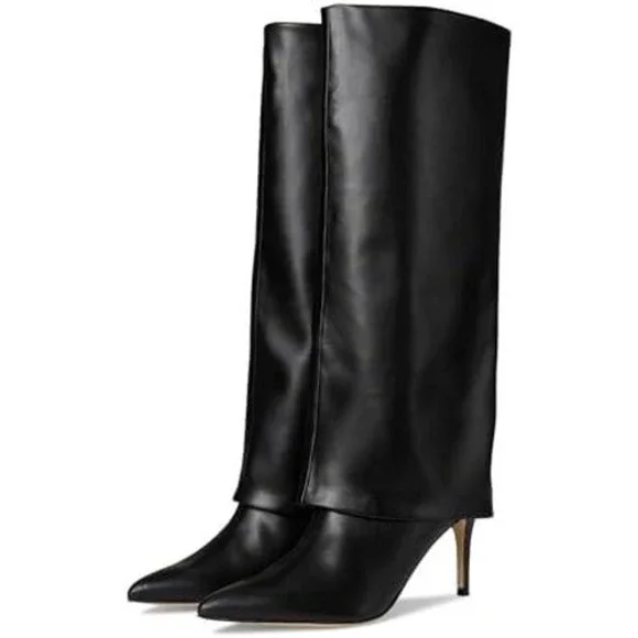 Calvin Klein Womens Vamsy 75MM Point Toe Gaiter Knee High Boots Black Size 7