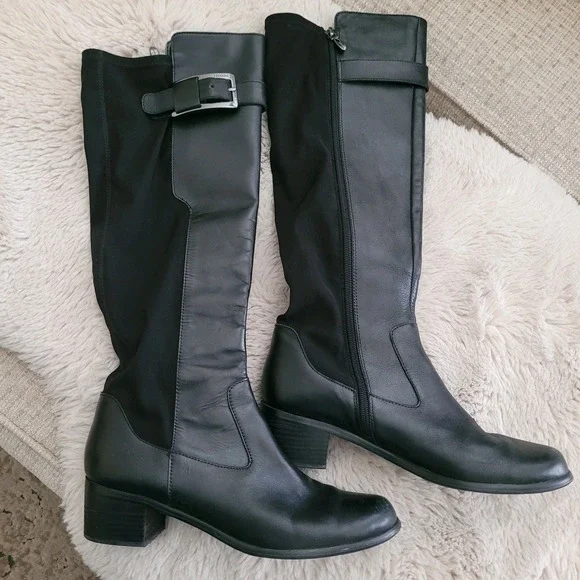 Tahari Karmel Tall Boot Black Women's Size 10M Leather Upper Equestrian Style