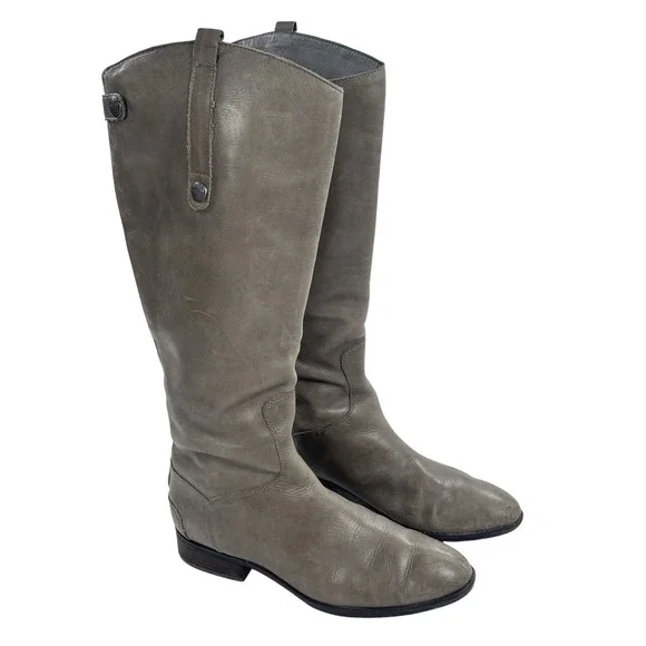 Sam‎ Edelman Gray Riding Boots Womens 10M Penny Leather Tall Equestrian Zip