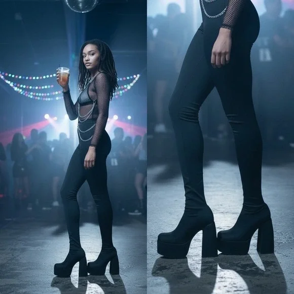 Azalea‎ Wang Heyhey Black Platform Pant Boots 11 Clubwear baddie 90s Goth NIB
