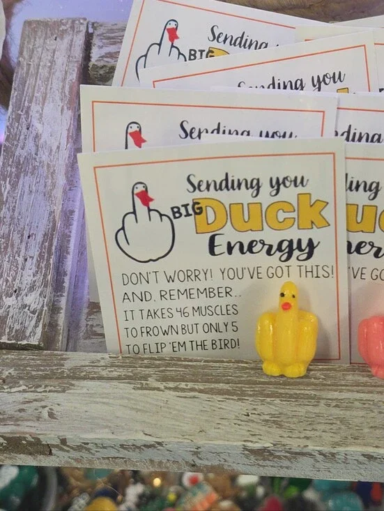 Party Favor Card with Yellow Duck Figurine