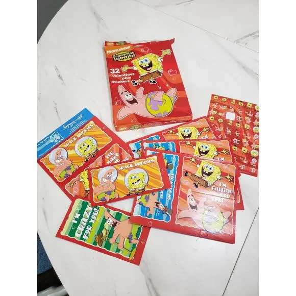 SpongeBob Nickelodeon 32 Valentines Cards with Stickers‎ VTG 2000'S y2k