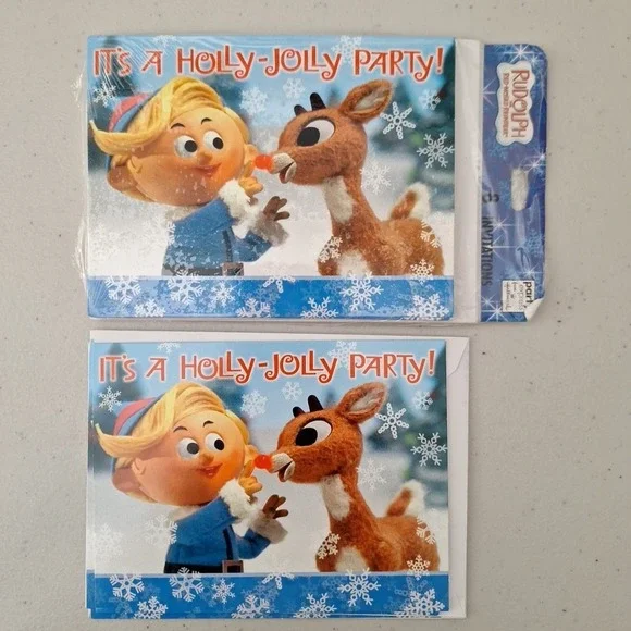 Vintage 1992 Hallmark Party Express Invitations Rudolph Holly Jolly Set of 11