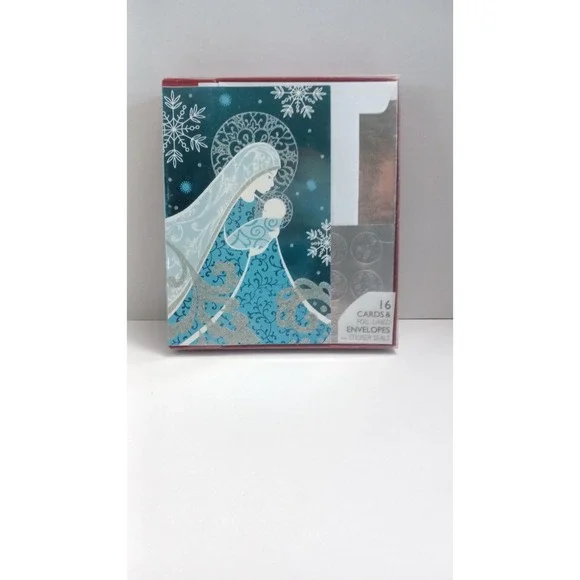 American Greetings 16 Christmas Cards Mary and Baby Jesus Foil Lined Envelopes