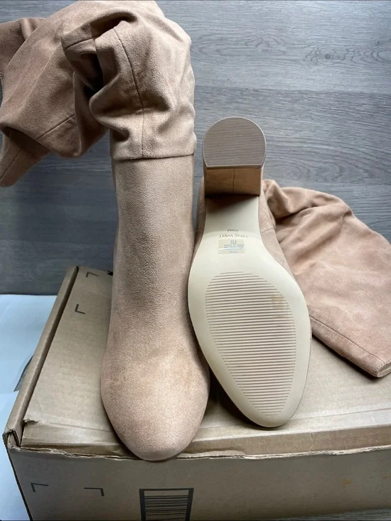 Over-the-Knee Stretch Suede Boots in Taupe #857