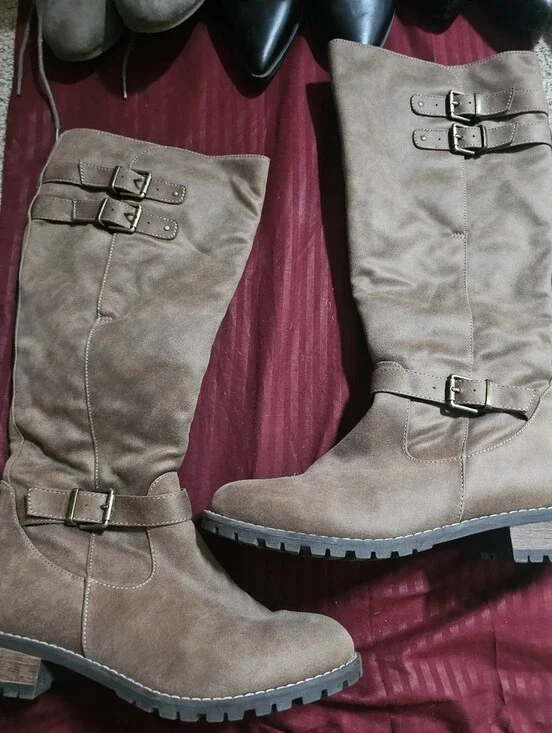 Jessica Simpson Women's Tan Buckle Mid-Calf Riding Boots