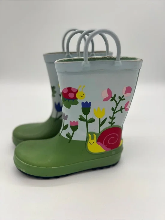 Girl Rain Boots - Cat & Jack Green Garden Snail Sz 12