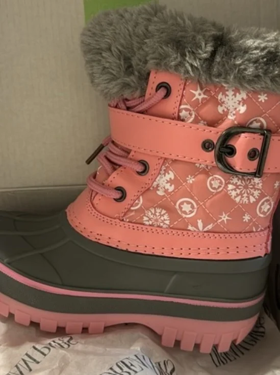 Girls Pink Quilted Snow Boot with Faux Fur Trim