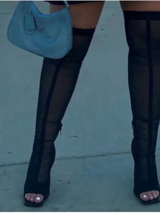 Steve Madden Black Sheer Over-The-Knee Peep-Toe Boots