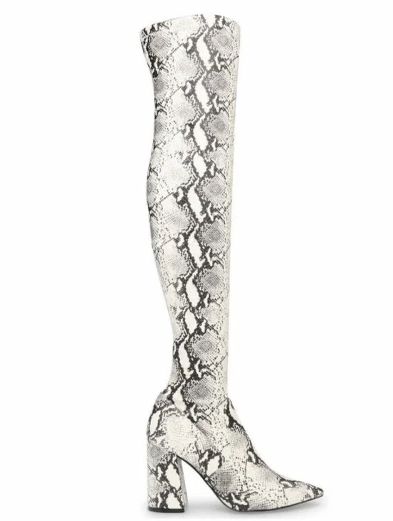 Steve Madden Jacoby Thigh High Snake Print OTK Pointed Toe Boots, Sz 7