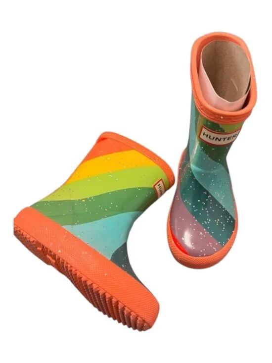 Hunter Classic Diagonal Stripe Giant Glitter Rain Boot Size 6 Optimistic Orange