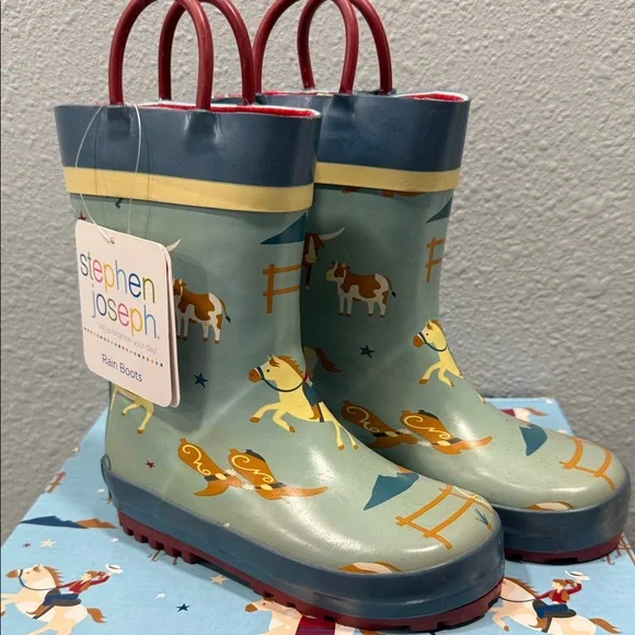 Stephen Joseph Kids' Horse Print Rain Boots, age 4-5, see chart, NWT $57 retail