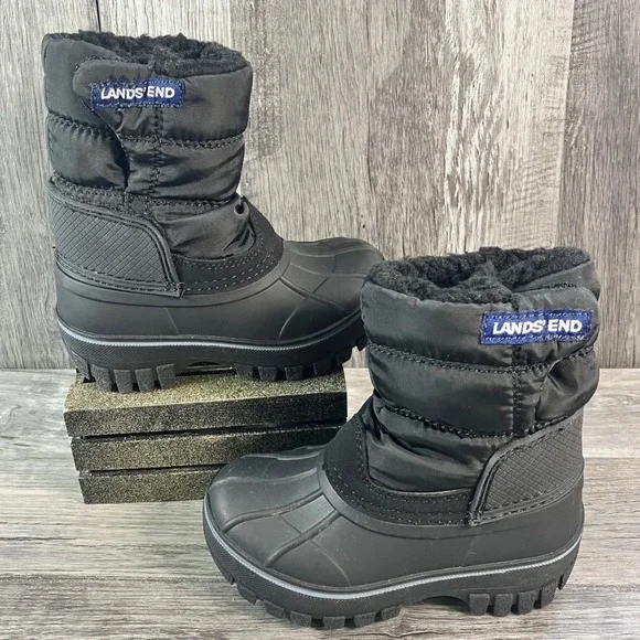 Lands End Toddler Snow Boots Black Insulated Waterproof 5M 550824 Duck Boots