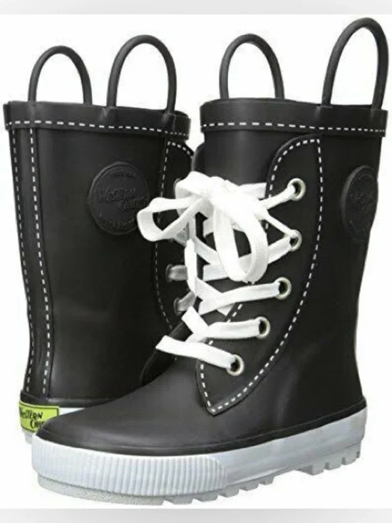 NEW!! Kids Western Chief Sneaker Black/White Lace-Up Rain Boots Toddler Size 7