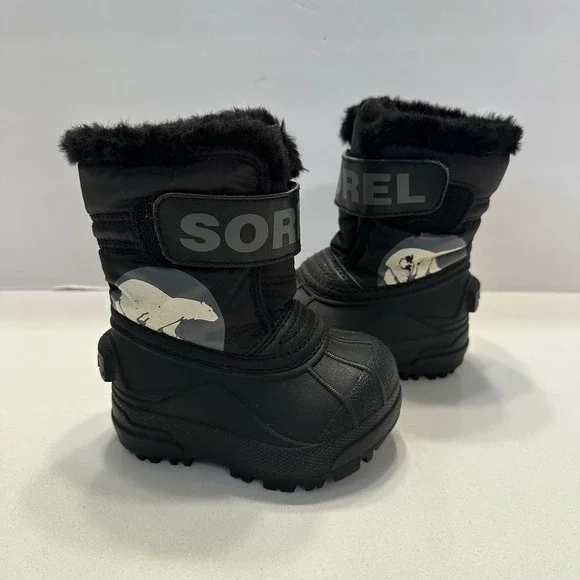 Sorel Snow Commander Toddler Kids Black Winter Snow Boots NV1805-010 Size 4