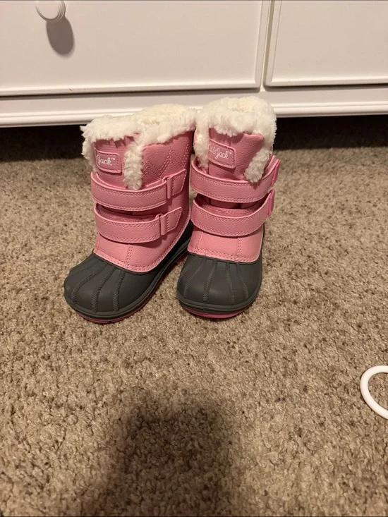 Pink and Gray Faux-Fur Lined Kids Snow Boots