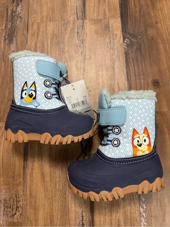 Kids Blue Character Winter Boots with Faux Fur Lining