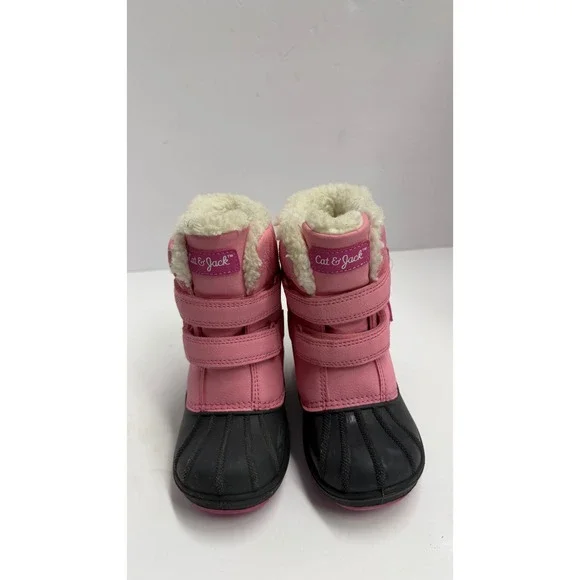 Cat & Jack Toddler Girls Pink Black Faux Fur Lined Winter Snow Boots Size 9