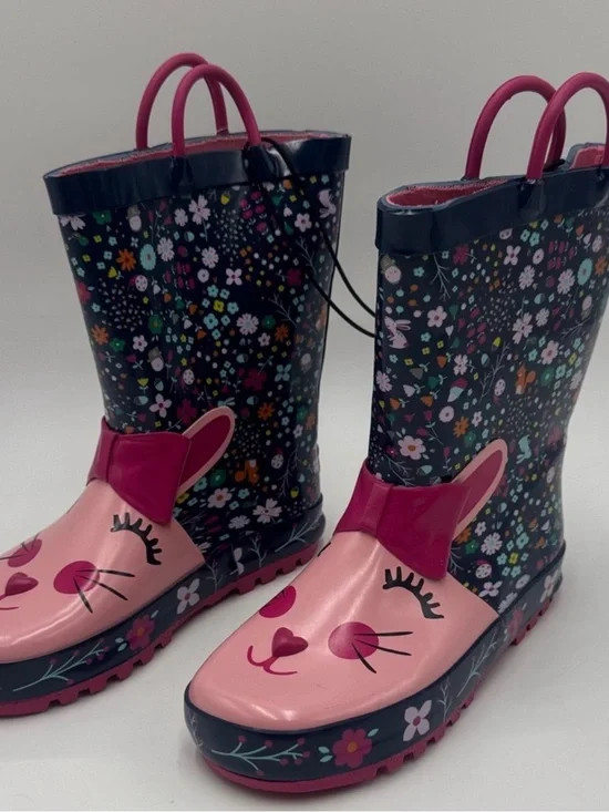Girls Floral Bunny Rain Boots - Pink & Navy
