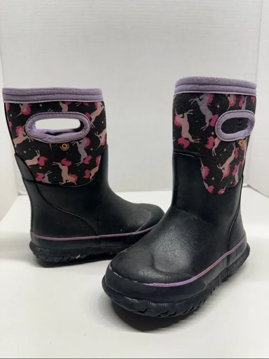 Bogs Boots Snow Rain Waterproof Insulated Pull On Unicorn Black Little Kids 10