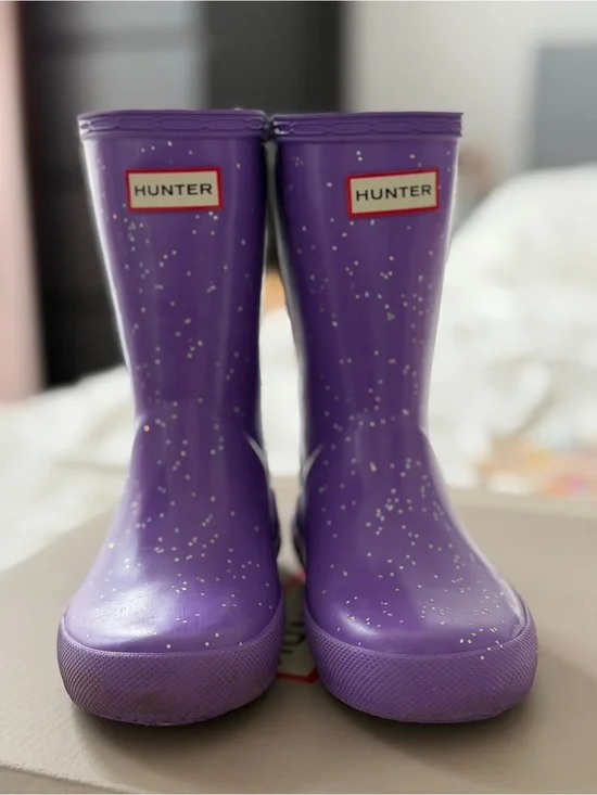 Hunter Kids Purple Rain Boots with White Logo