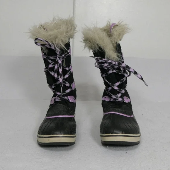 Sorel Youth Joan of Arctic Boots Size 5 Black Purple Waterproof Rugged Insulated
