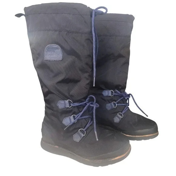 Sorel Waterproof Winter‎ Boots Black Tall Lace Up Snow Boots Size 6.5